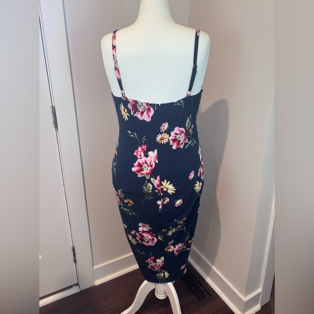 Nine Britton Navy Floral Midi Dress 1X – Knot Front Sleeveless Sundress - Picture 4 of 12